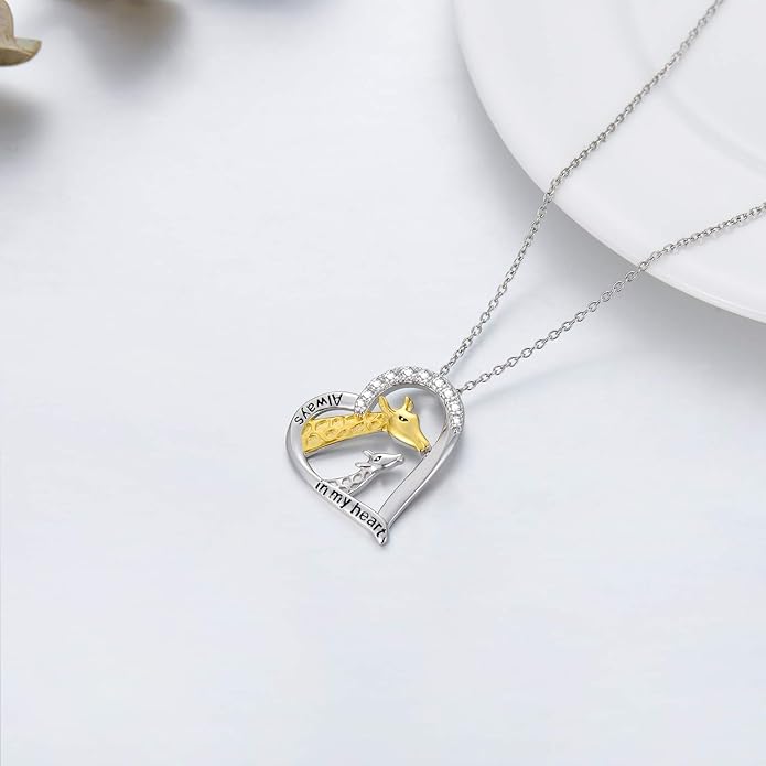 LONAGO Giraffe Necklace Sterling Silver Giraffes Heart Pendant Necklace Jewelry Gift for Women