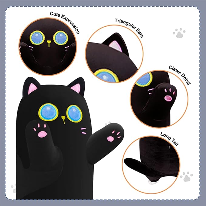 Cat Plush Body Pillow, 51.2 inch Long Cat Pillow Cute Stuffed Animals Soft Plushies Doll Toys Kawaii Gift for Kids Girlfriend