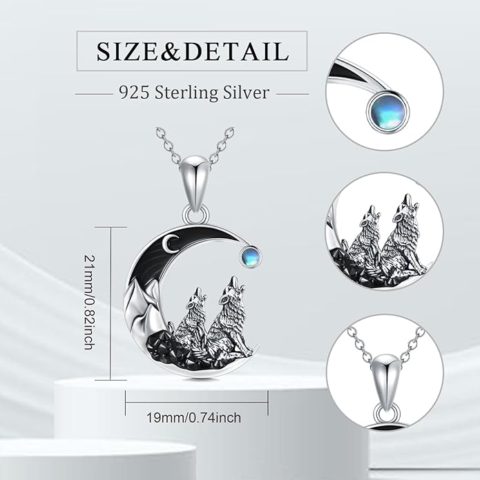 Gothic Jewelry Bat/Cat/Wolf/Dragon/Owl/Fox/Spider/Sun Pendant Sterling Silver Crescent Moon Necklace for Women Girls Black Jewelry Gifts