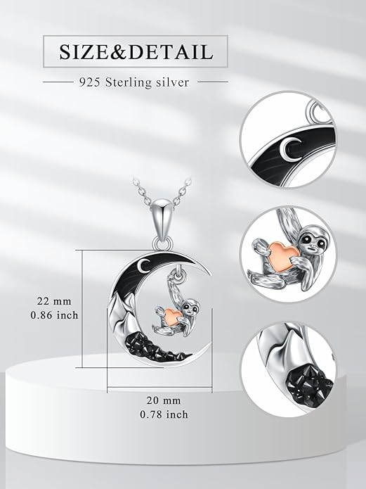 Gothic Jewelry Bat/Cat/Wolf/Dragon/Owl/Fox/Spider/Sun Pendant Sterling Silver Crescent Moon Necklace for Women Girls Black Jewelry Gifts