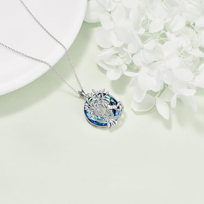 TOUPOP Tree of Life Animal Necklace 925 Sterling Silver Crystal/Abalone Shell Animal Pendant Jewelry Birthday Mothers Day Gifts for Women Mom Wife Her