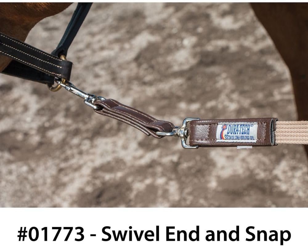 Dura-Tech German Web Cord Lunge Line for Horses | Soft Grip Ribbed Webbing | Lightweight & Durable | Nickel-Plated Snap or Chain Options | Lunch Line with Swivel End and Snap