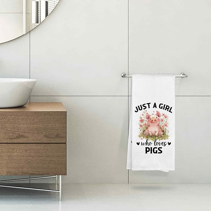 Just a Girl Who Loves Pigs Kitchen Towels Decorative Gifts for Pig Lovers Women 16x24, Pig Dish Towel Cloths Dishcloths Tea Towel, Pig Bathroom Kitchen Hand Towel Decor