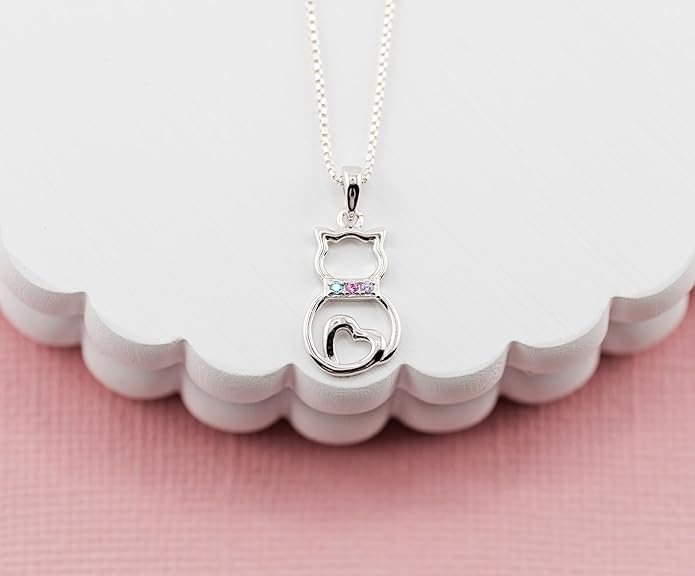 Cherished Moments Girl's Sterling Silver Cat Necklace Gift for Cat Lovers, Toddlers, Kids, Teens, and Women