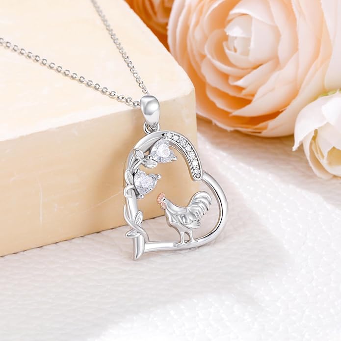 Heart Animal Necklace 925 Sterling Silver Cute Animal Pendant Jewelry Birthday Gifts for Women Girlfriend Mom Animal Lovers