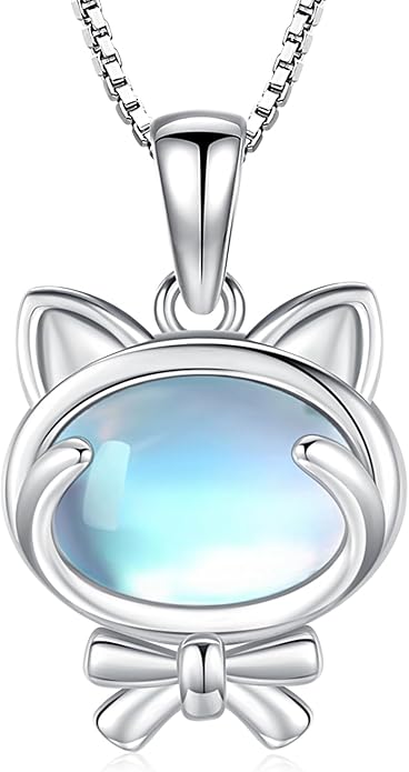 Odinstone Cat Necklace, S925 Sterling Silver Cat on Moon Pendant with Cubic Zirconia, Cat Jewelry Mothers Day Gifts for Mum with Gift Package - I Love You Forever