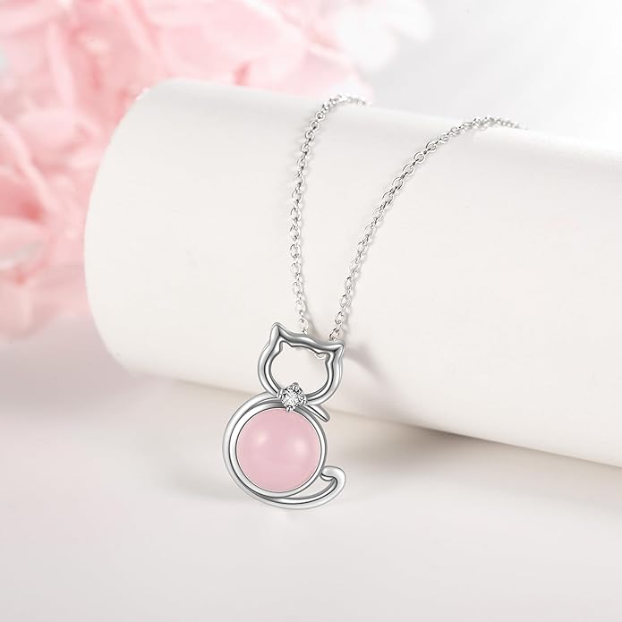 POPLYKE Cat/Family Cat Necklace for Women 925 Sterling Silver Celtic Moon Cat Wiccan Jewelry for Wife