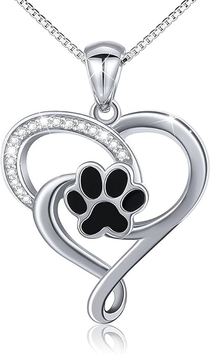 Ladytree S925 Sterling Silver Puppy Dog Cat Pet Paw Print Pendant Necklace 18 inches