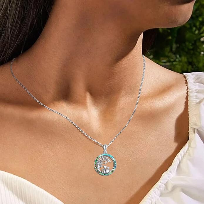 Odinstone Cat Necklace, S925 Sterling Silver Cat on Moon Pendant with Cubic Zirconia, Cat Jewelry Mothers Day Gifts for Mum with Gift Package - I Love You Forever