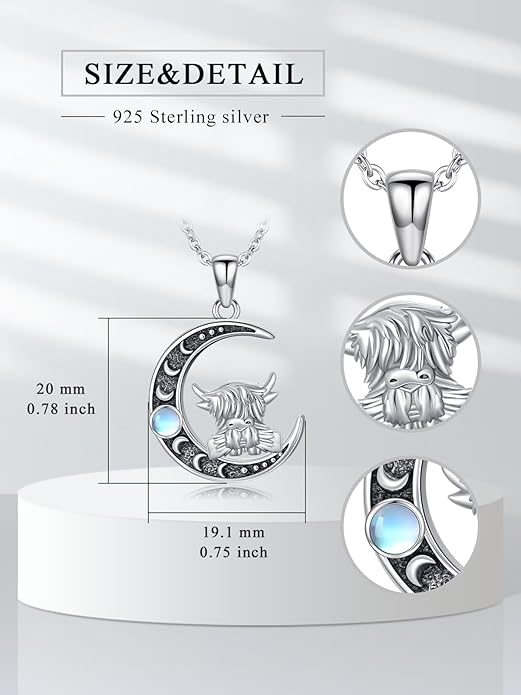 Fox/Cat/Axolotl/Sloth/Panda Necklace Crescent Moon Necklace 925 Sterling Silver Cute Animal Jewelry as Birthday Mothers Day Gifts for Women