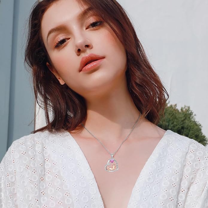 Dachshund Necklace 925 Sterling Silver Dachshund Birthstone Pendant Cute Animal Puppy Dog Dachshund Jewelry Gifts for Women Dachshund Lover