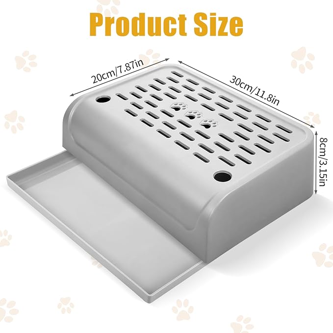 Cat Ramp for Litter Box Step, Stainless Steel Automatic Litter Box Ramp Cat Steps Mat with Filter Function, Double Layered Self Cleaning Cat Stairs with Storage Space for Litter Catcher (Grey)
