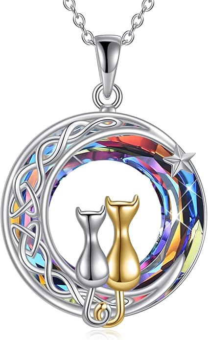 925 Sterling Silver Moon Black Cat Necklace for Women - Tree of Life Jewelry with Abalone Stone - Cat Lover Birthday Gift