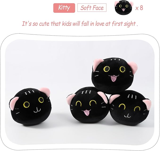 Plush Black Cat Pillow, 8 Cute Removable Stuffed Animals, Kids Sofa Chair Decorative Gift (Pink)