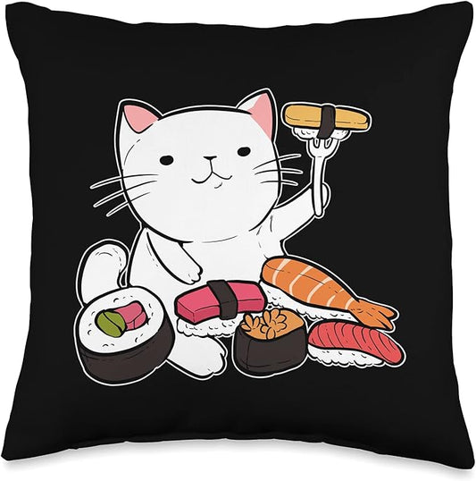 Sushi Cat Anime Figure Senpai Japanese Noodles Ramen Manga Throw Pillow