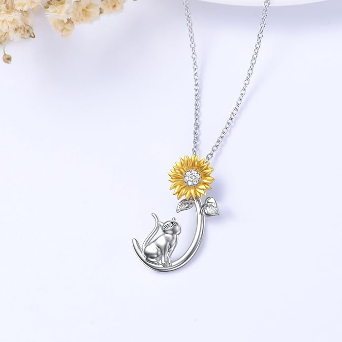 Cat Dog Necklace 925 Sterling Silver Pet Pendant Jewelry for Women Christmas Birthday Gifts