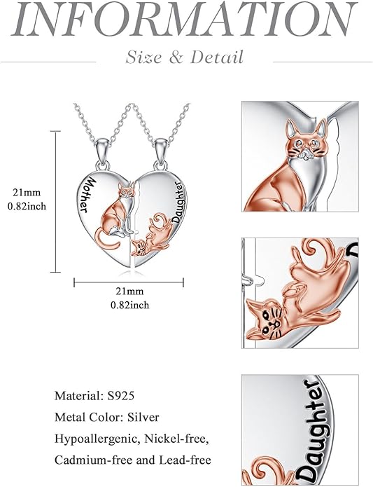 OCJ Mother Daughter Matching Necklaces 925 Sterling Silver Animals Matching Necklace for Mom Daughter 2 Pcs Matching Heart Pendant Birthday Mothers Day Gifts for Mom and Daughter