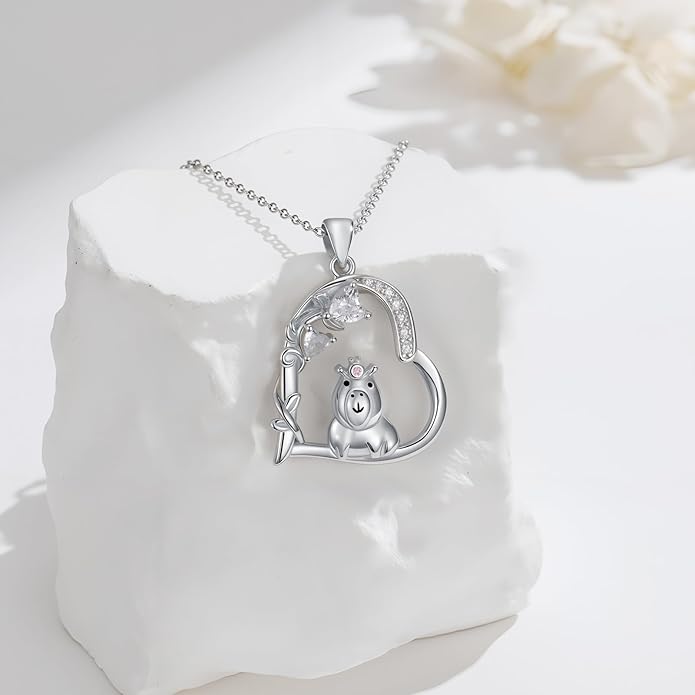 Heart Animal Necklace 925 Sterling Silver Cute Animal Pendant Jewelry Birthday Gifts for Women Girlfriend Mom Animal Lovers