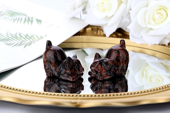 Red Obsidian Cat Crystal Statue Carved Room Decor Figurines for Natural Lazy Gemstones HomeCarved Sculpture Handcrafted Healing Stone Lucky Kitten Gifts for Cat Lovers