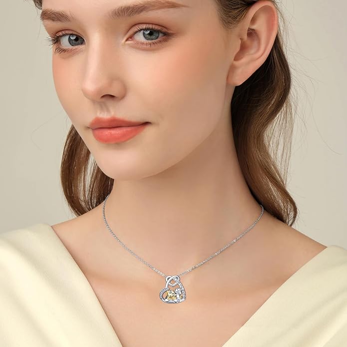 Cat Squirrel Llama Raccoon Tiger Cheetah Elephant Fox Sloth Koala Monkey Horse Dinosaur Axolotl Necklace Animal Pendant Heart Necklace 925 Sterling Silver