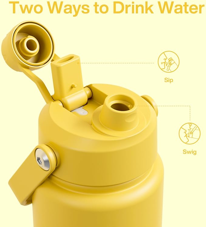 Insulated Water Bottle with Straw Stainless Steel Water Bottle, Leak-Proof, BPA-Free, Double Wall Vacuum Keeps Cold for 24 Hours for Sports, Travel, School (32 oz, Elfin Yellow)