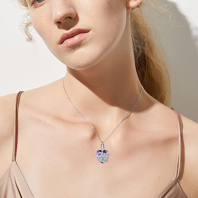 YFN Elephant Heart Crystal Urn Necklace for Ashes Cremation Jewelry Sterling Silver with Crystal Jewelry Gifts for Women
