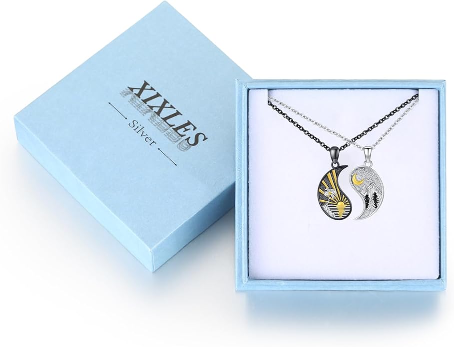 Yin Yang Matching Jewelry Set 925 Sterling Silver Yin Yang Friendship Couples BFF Pendant Necklace Jewelry for Her Him Women Men