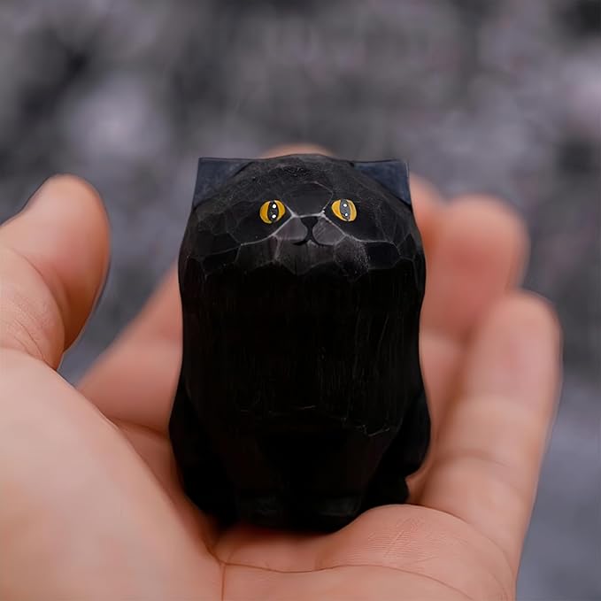 Handmade Black Cat Statue Artwork, Creative Statue Artwork for Home Decor, Unique Cat Figure Gift