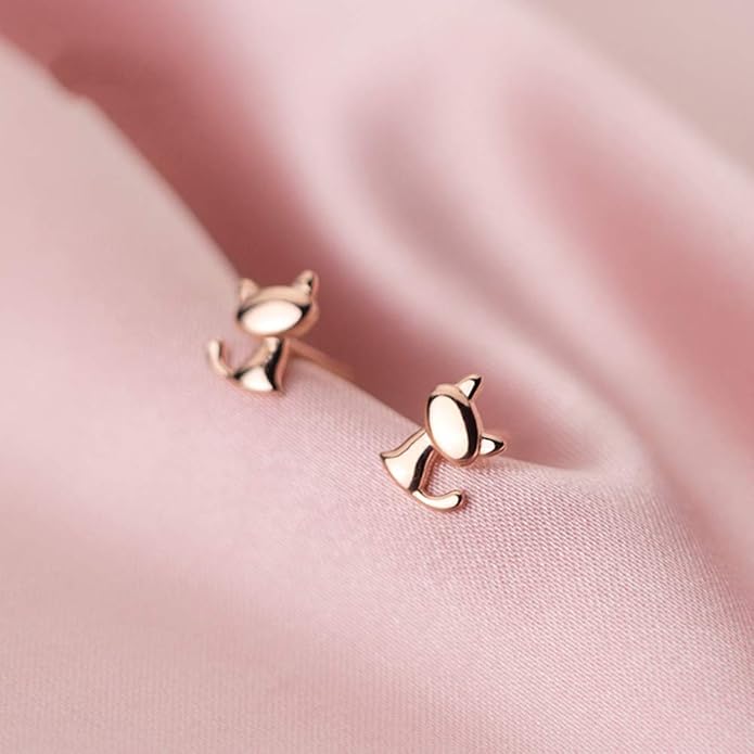 Cute Cat Stud Earrings S925 Sterling Silver Minimalist Lovely Pet Animal Tiny Cartilage Earring Ear Studs Piercing Hypoallergenic Jewelry Gifts for Women Girls
