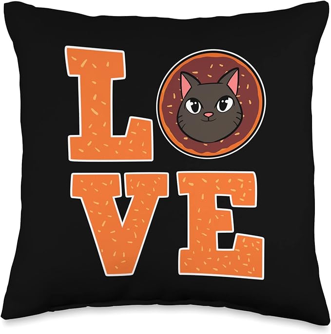 Donut Love Cats Manga Doughnut Foodie Anime Figure Kitten Throw Pillow