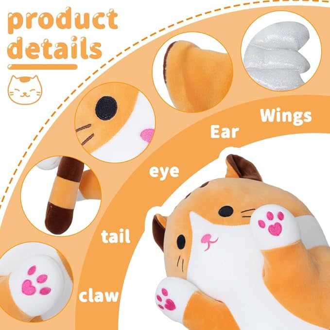 Soft Cat Plush Pillow, Yellow Long Cat Stuffed Animals Soft Long Kitten Plushies Kawaii Cat Stuffed Plush Toy for Kids Girlfriend(90cm/35.4inch)