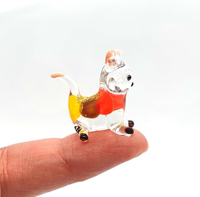 Cat Tiny Micro Figurines Blown Glass Art Animals Hand Painted Collectible Gift Decorate (Brown Calico)
