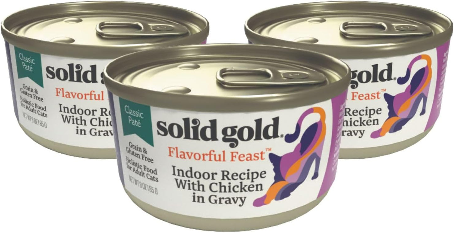 Solid Gold Wet Food Pate Flavorful Feast - 3 Count Sample Pack - Canned Cat Food Made with Real Chicken - Grain Free for Sensitive Stomach & Healthy Living