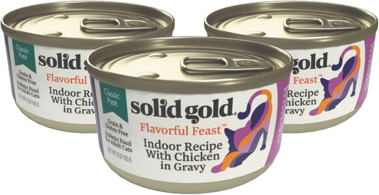Solid Gold Wet Food Pate Flavorful Feast - 3 Count Sample Pack - Canned Cat Food Made with Real Chicken - Grain Free for Sensitive Stomach & Healthy Living