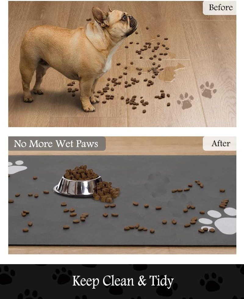 Pet Feeding Mat-Absorbent Dog Mat for Food and Water Bowl-No Stains Quick Dry Water Dispenser Mat-Dog Accessories Pet Supplies-Bowl for Messy Drinkers（Darkgrey,17"x34"