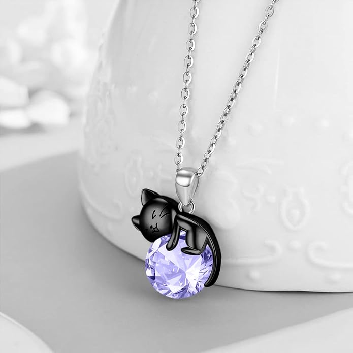 Cat Necklace Sterling Silver Cat Pendnat with Rose Quartz Pearl Jewelry Gifts for Women Cat Lovers