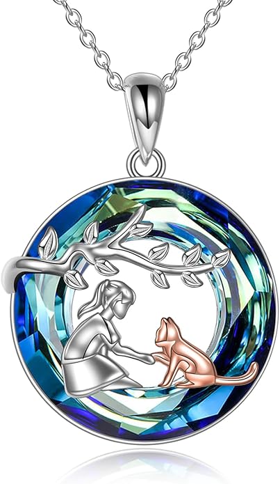 Cat Necklace Sterling Silver Cat with Women Pendant Crystal Jewelry Cat Lover Gifts for Women