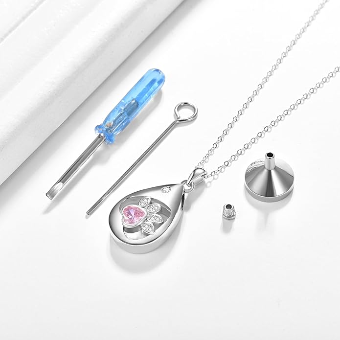 TANGPOET Teardrop Ashes Necklace 925 Sterling Silver Urn Necklace, Cremation Jewellery for Ashes Pendant, Gifts for Women Ladies, with Funnel Filler Kit