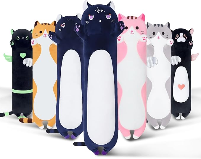 Long Cat Plush Body Pillow, Soft Cat Plush Toy Pillows for Kids, Stuffed Animals Cat Plushies Gifts for Girls Girlfriend(DevilCAT with Claws, 43.3in/110cm)