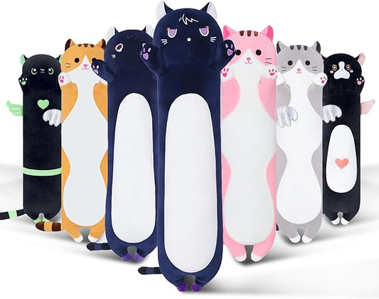 Long Cat Plush Body Pillow, Soft Plush Toy Pillow for Kids, Stuffed Animal Cat Plushie Gift for Girls, Girlfriend (DevilCAT with Claws, 27.6in/70cm)