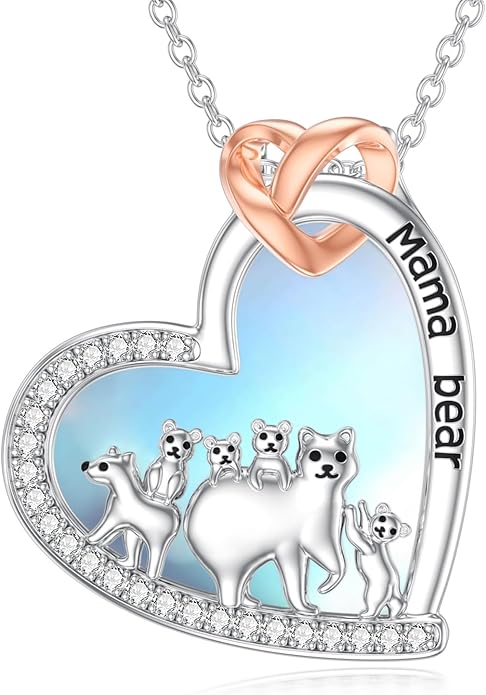 Mothers Day Gift for Mom 925 Sterling Silver Mama Bear/Dinosaur/Cat/Bird/Chicken Necklace with 1 2 3 4 5 Cubs Jewelry for Women Wife Grandma