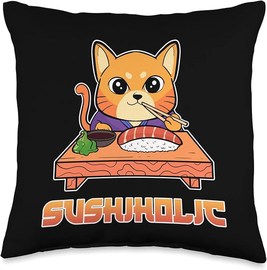 Sushiholic Sushi Cat Anime Figure Seafood Foodie Manga Merch Throw Pillow