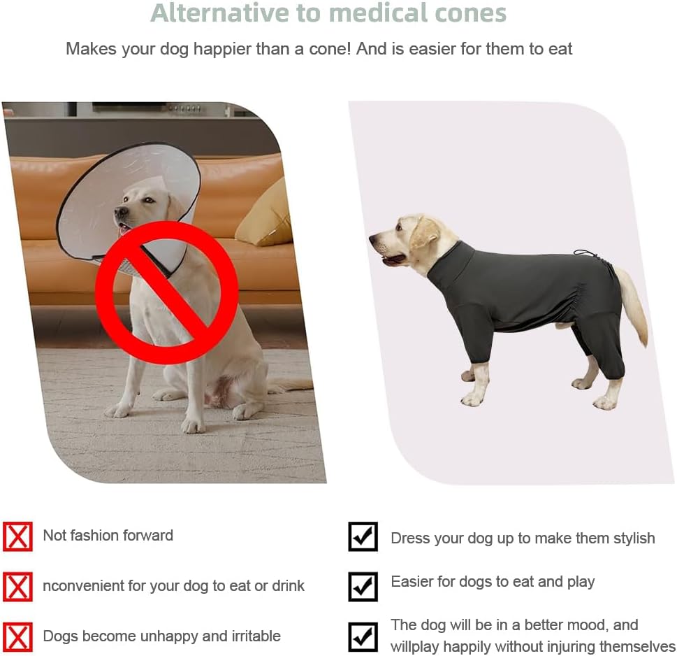 Dog Pyjamas PJS Sweater Clothes and Home Clothing Suitable for Medium to Large Breeds of Dogs, Dog Neutering Suits, Extra-Large Stretch Fabric, Four-Legged Clothes (Thin Dark Gray, 2XL)