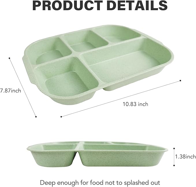 greenandlife 10.8 Inch 4PCS Divided Plates for Kids Adults, Portion Control Plates, Dishwasher & Microwave Safe Compartment Plate, Unbreakable Lightweight Reusable Wheat Straw Plates, INS