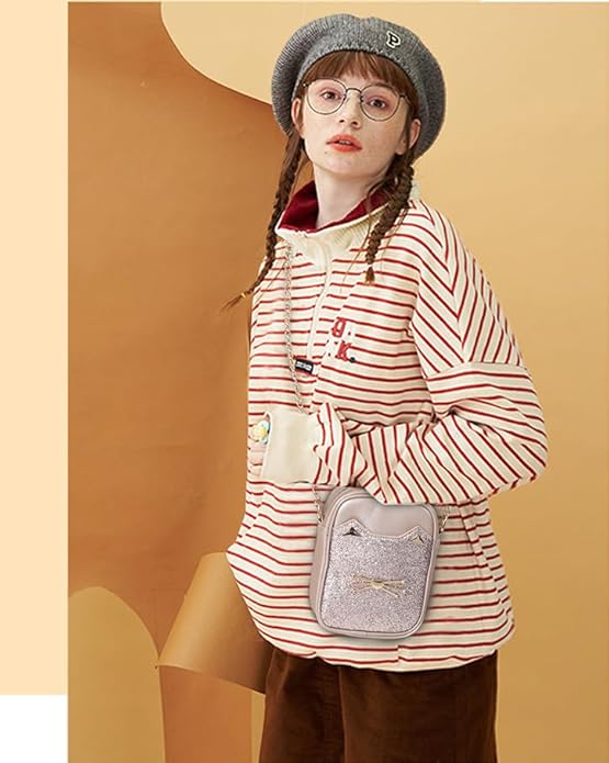 Cute Crossbody Purse for Teen Girls Sparkly Cat Purse and Small Crossbody Bags for Women Gift with Chain Strap