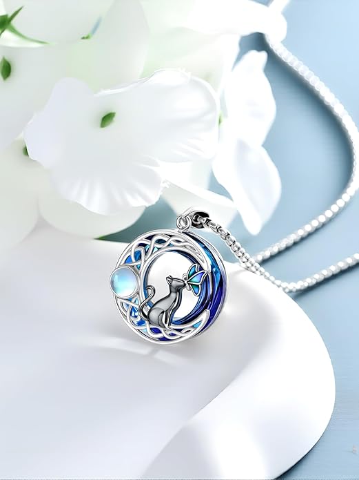 Cat Necklace Celtic Moom/Book Lovers/Cat Lovers Pendant Necklace Birthday Anniversary Graduation Jewelry Gift for Women
