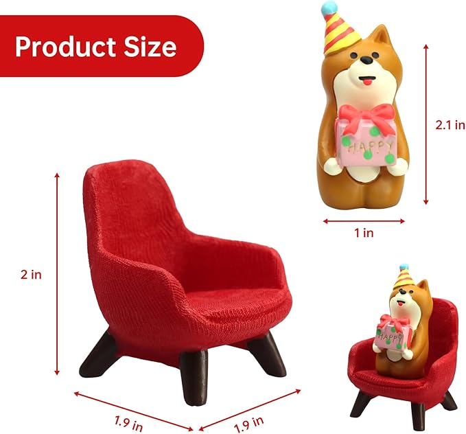 Cute Mini Puppy Holding a Gift - Resin Figurine for Office, Home Decoration for Dog Lovers - Red Sofa