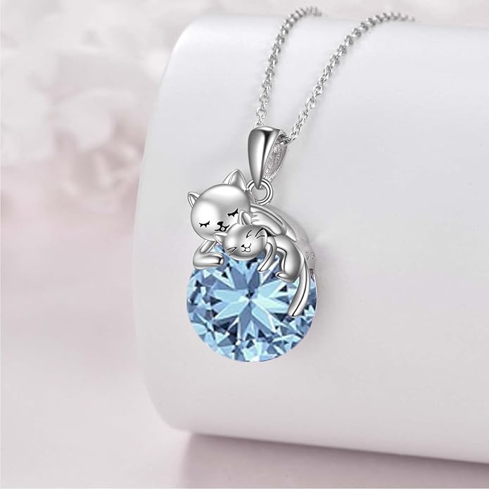 Cat Necklace Sterling Silver Cat Pendnat with Rose Quartz Pearl Jewelry Gifts for Women Cat Lovers