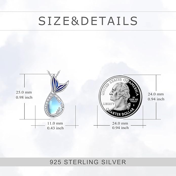 Teardrop Moss Agate/Turquoise/Moonstone/Larimar Mermaid/Fox/Cat Necklace Sterling Silver Pendant Necklace Jewelry Gifts for Women