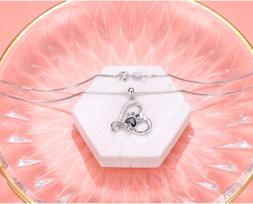 Ladytree S925 Sterling Silver Puppy Dog Cat Pet Paw Print Pendant Necklace 18 inches
